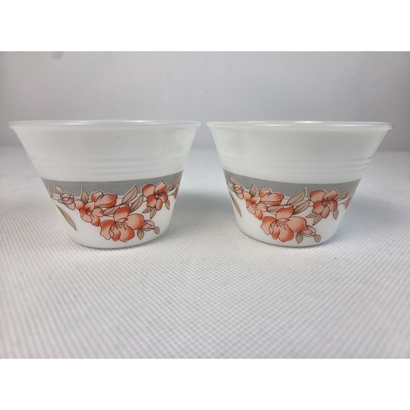 Indopal Other - Lot of 2 Indopal Floral Milk Glass Custard Bowls No Lids Made in Indonesia
